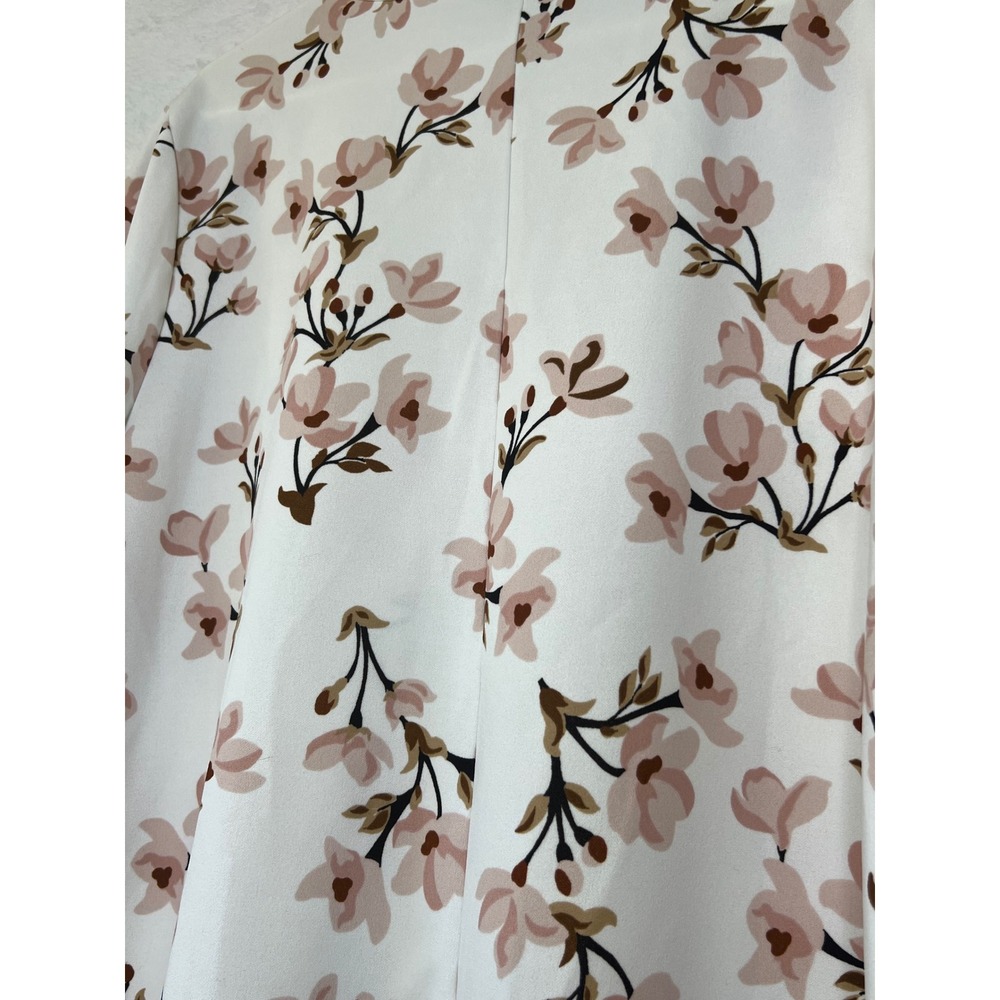 Ann Taylor Factory Floral V-Neck Blouse XL White Pink Tulip Split Sleeve Top - Picture 6 of 6